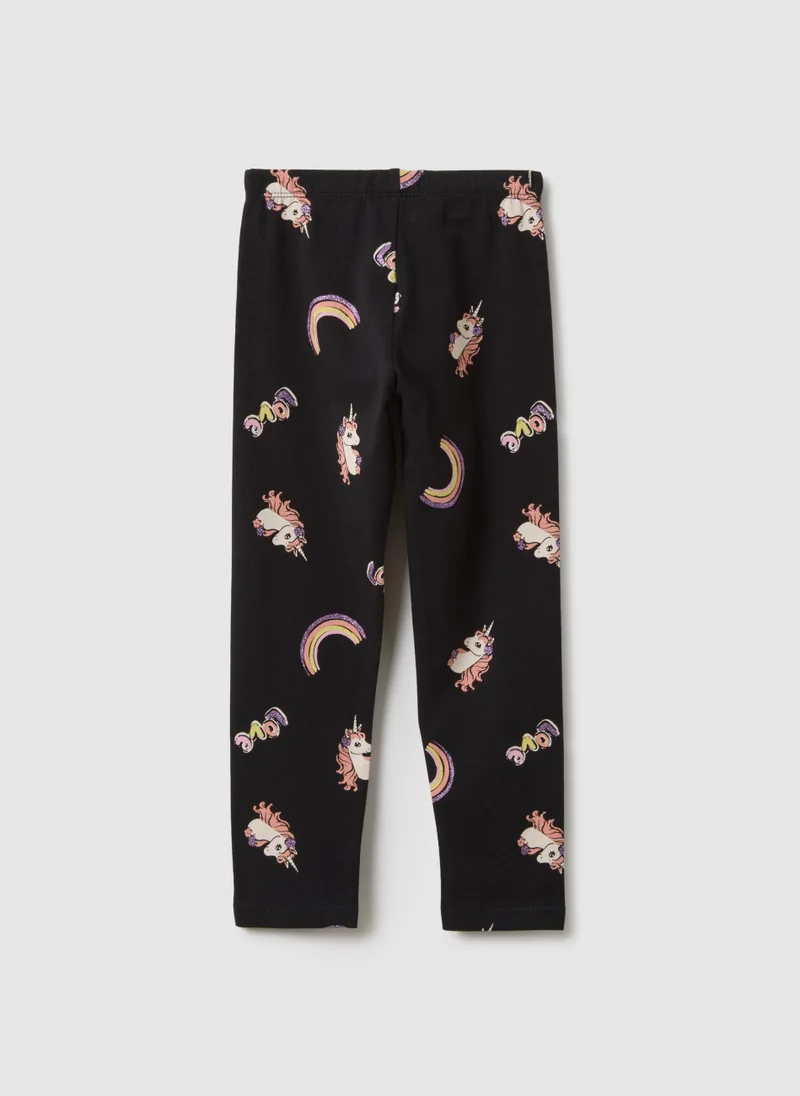 او في اس بنطلون ضيق قطني مطاطي للبنات من  بطبعات